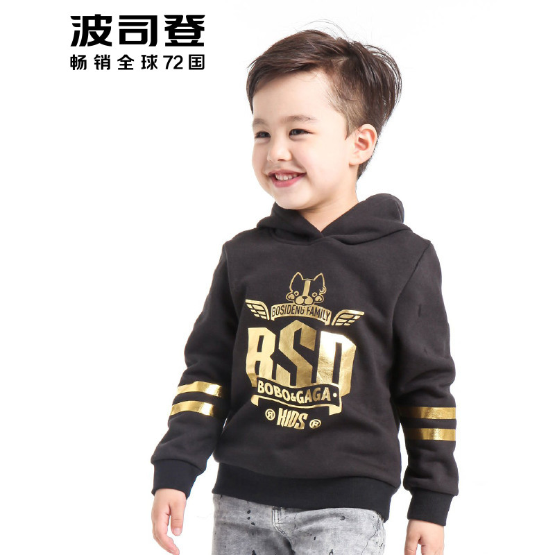波司登BOSIDENG 男童款内里抓绒连帽卫衣 硕士黑 160100