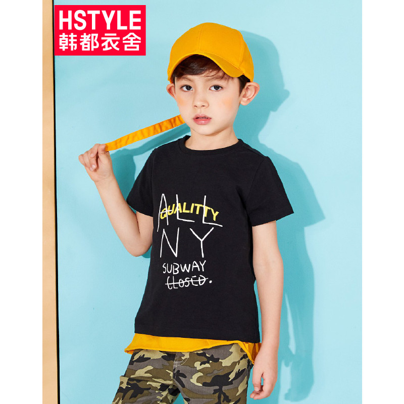 韩都衣舍HSTYLE童装男童套头T恤 黑色 150