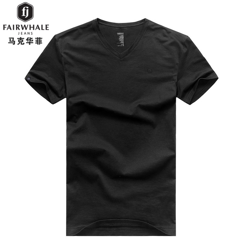 马克华菲T恤 男 短袖夏季薄款纯棉V领纯色t透气汗衫 灰色 XXL（180105）