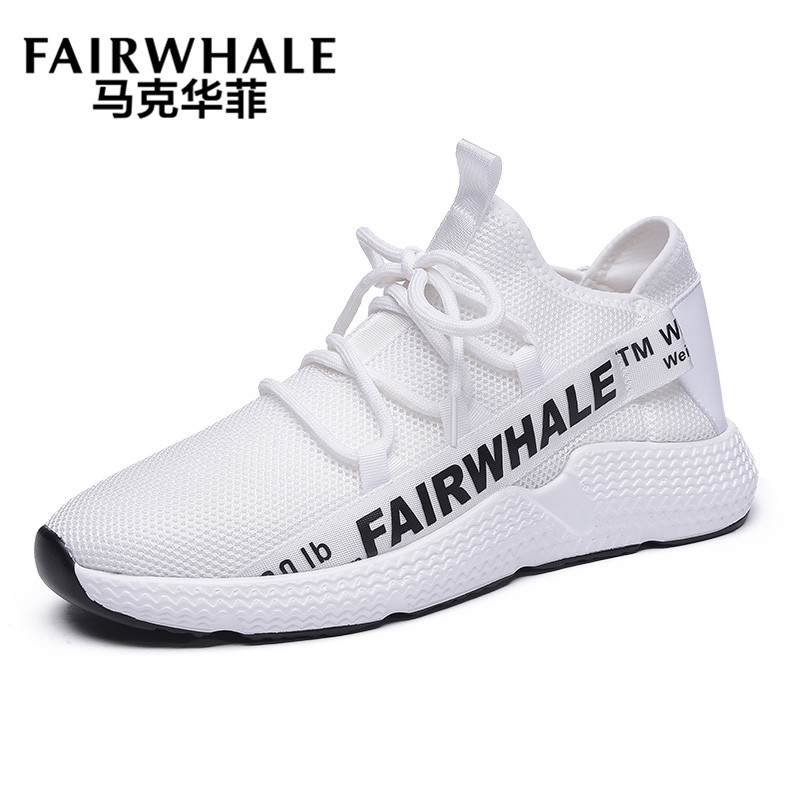 马克华菲休闲运动鞋男夏季男透气跑步鞋英伦百搭网面鞋小白鞋男鞋子 白色 40