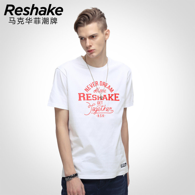 马克华菲潮牌Reshake华菲型格夏新品休闲简约字母印花短袖t恤男上衣潮牌 211本白 170M