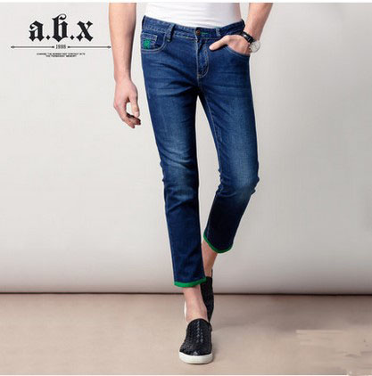 abx男装2016春季深蓝色九分牛仔裤男小脚修身九分裤潮流牛仔9分裤